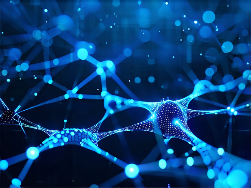Red neuronal con nodos azules representando inteligencia artificial